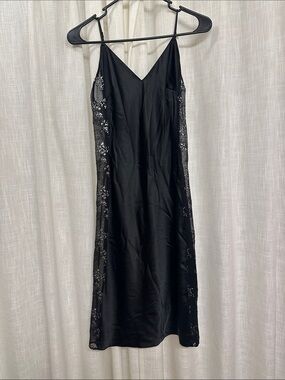Victoria's Secret Black Satin Slip with Lace Insets